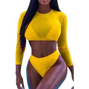 Women's High Waist, Long Sleeve Rash Guard Bikini- Size Small